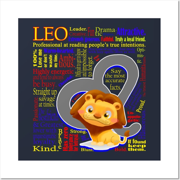 Leo Symbol Personality Traits cute Zodiac Sign T-Shirt Wall Art by MaryDFairy and Friends